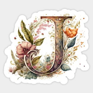 Floral Garden Watercolor Monogram Letter J Sticker